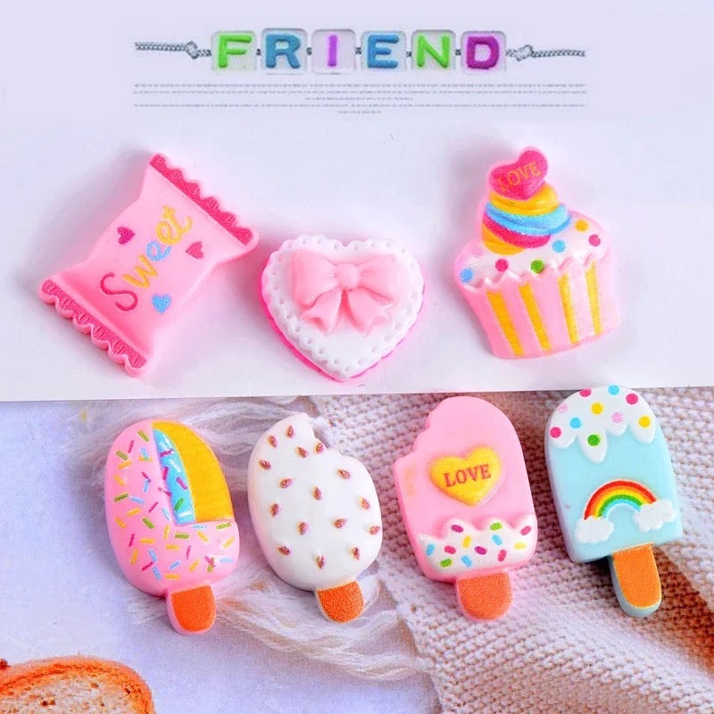 50pcs Mixed 3d Cute Charms For Acrylic Nail Ice Cream Candy Nail